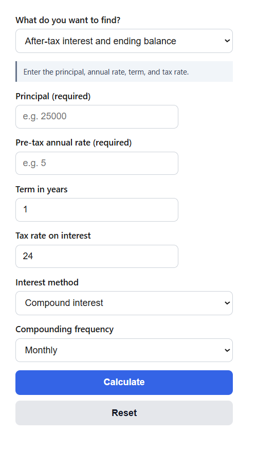 After-Tax Interest Calculator – Net Interest After Taxes