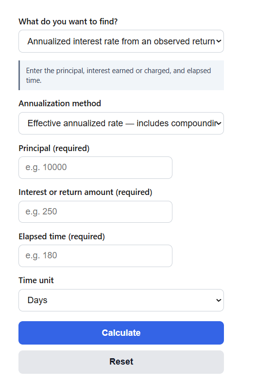 Annualized Interest Rate Calculator – Convert Returns to Annual Rates