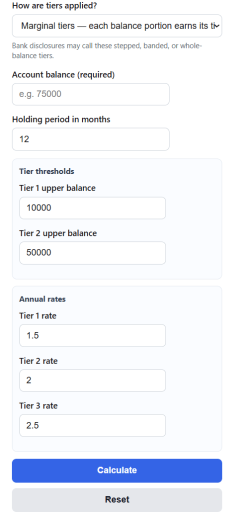 Tiered Interest Calculator – Stepped & Whole-Balance Rates