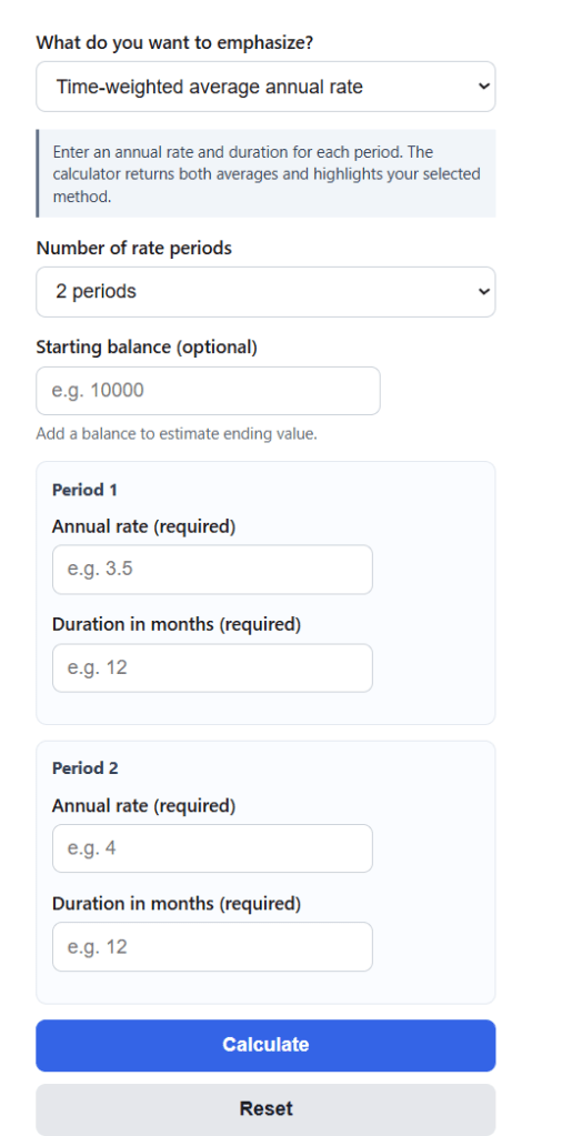 Average Interest Rate Over Time Calculator – Weighted & Compound Average