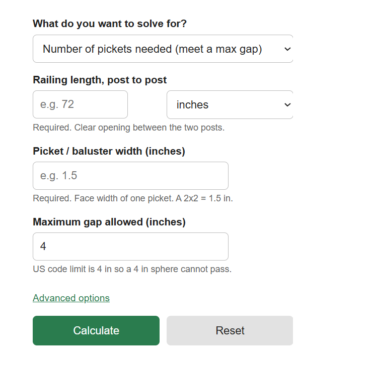 Deck Picket Calculator