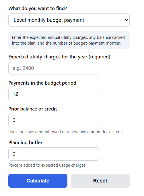 Budget Billing Calculator