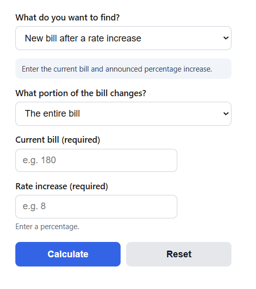 Utility Rate Increase Calculator
