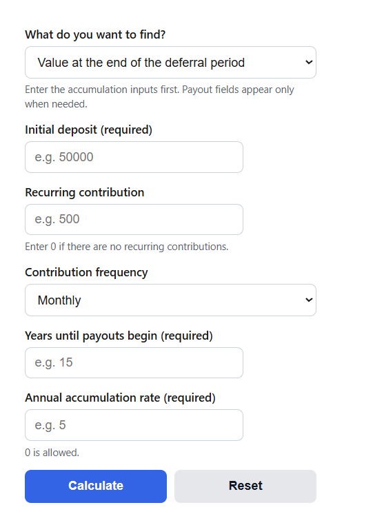 Deferred Annuity Calculator