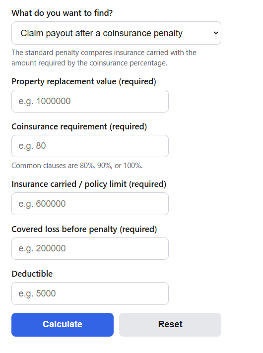 Property Insurance Coinsurance Penalty Calculator