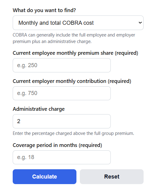 COBRA Cost Calculator