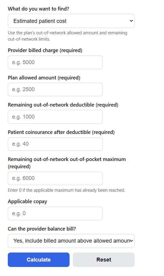 Out-of-Network Cost Calculator