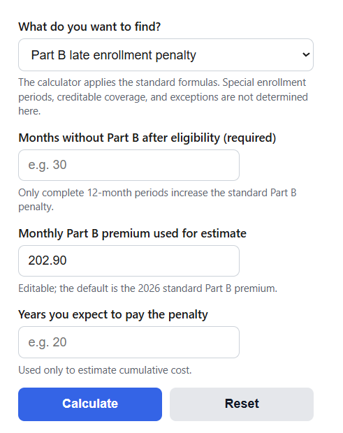 Medicare Late Enrollment Penalty Calculator
