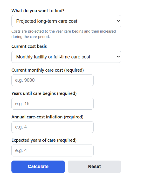 Long-Term Care Cost Calculator