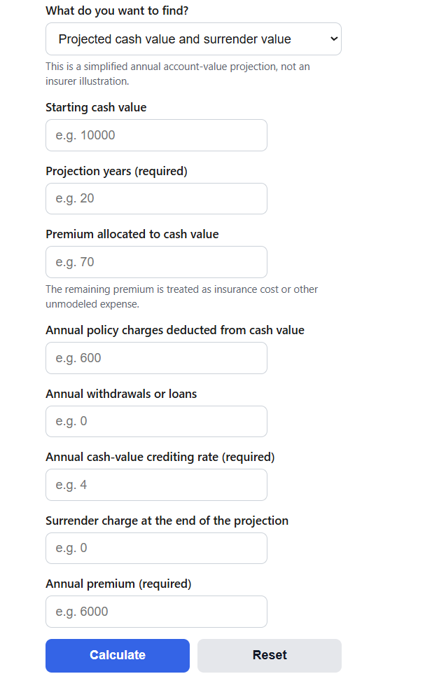 Life Insurance Cash Value Calculator