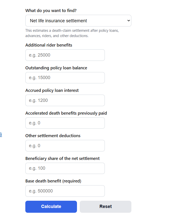 Life Insurance Settlement Calculator