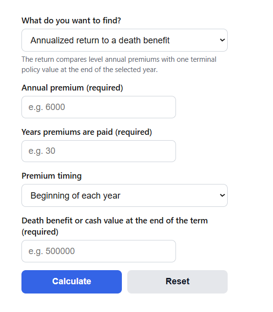 Life Insurance Rate of Return Calculator