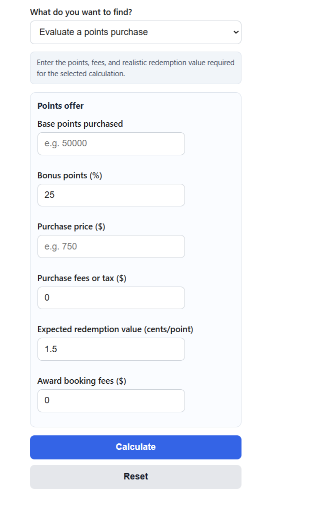 Points Purchase Calculator