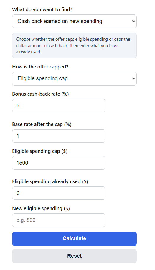 Cash Back Cap Calculator