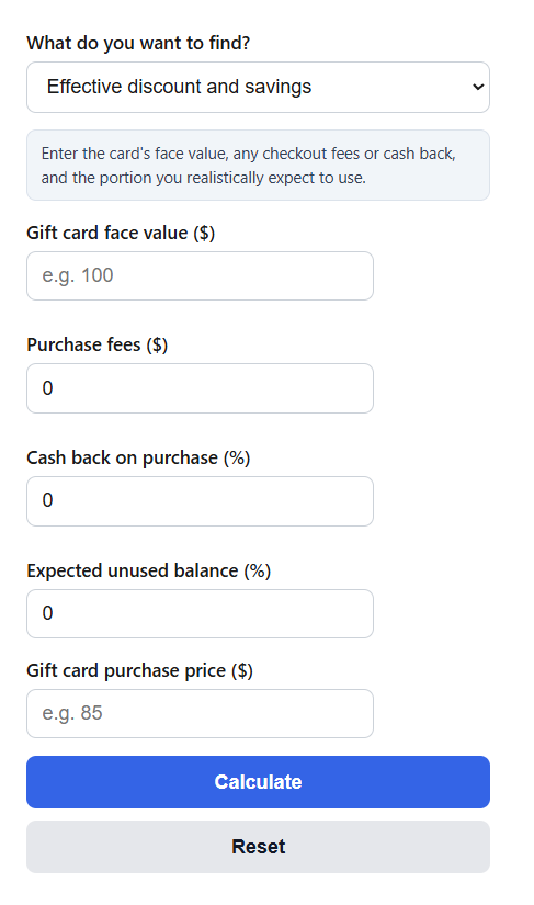Discounted Gift Card Calculator