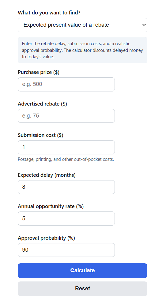 Mail-In Rebate Value Calculator