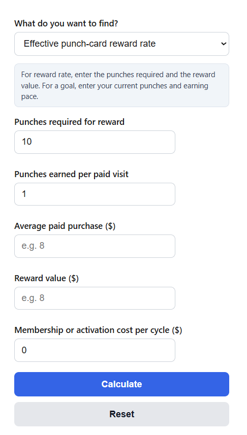 Punch Card Rewards Calculator