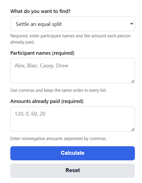 Group Expense Settlement Calculator