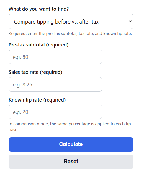 Tip Before or After Tax Calculator