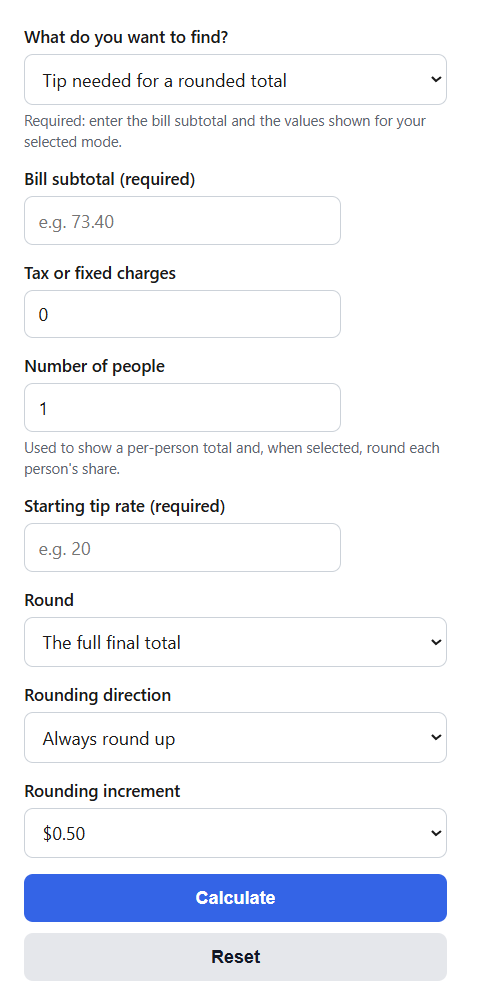 Round Up Tip Calculator