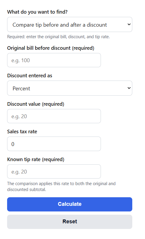 Discounted Bill Tip Calculator