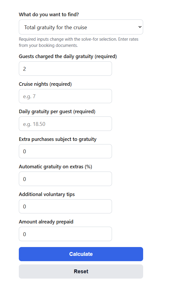 Cruise Gratuity Calculator