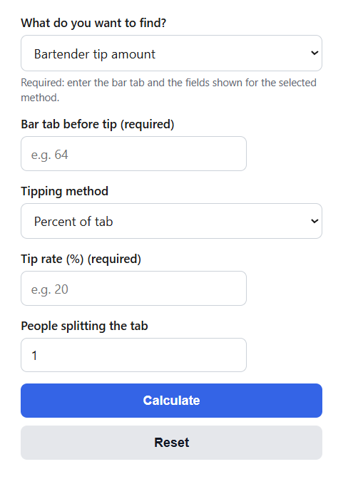 Bartender Tip Calculator
