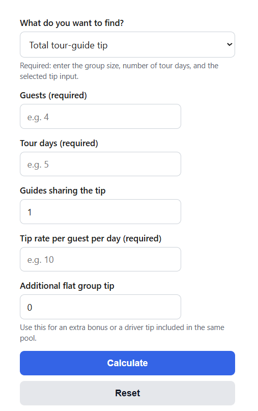 Tour Guide Tip Calculator