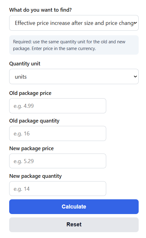 Shrinkflation Calculator