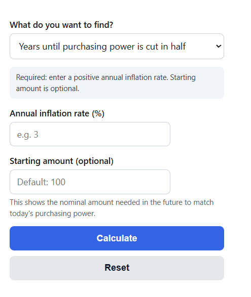 Purchasing Power Half-Life Calculator