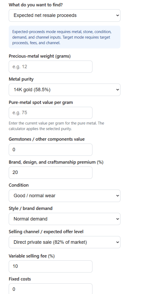 Jewelry Resale Value Calculator
