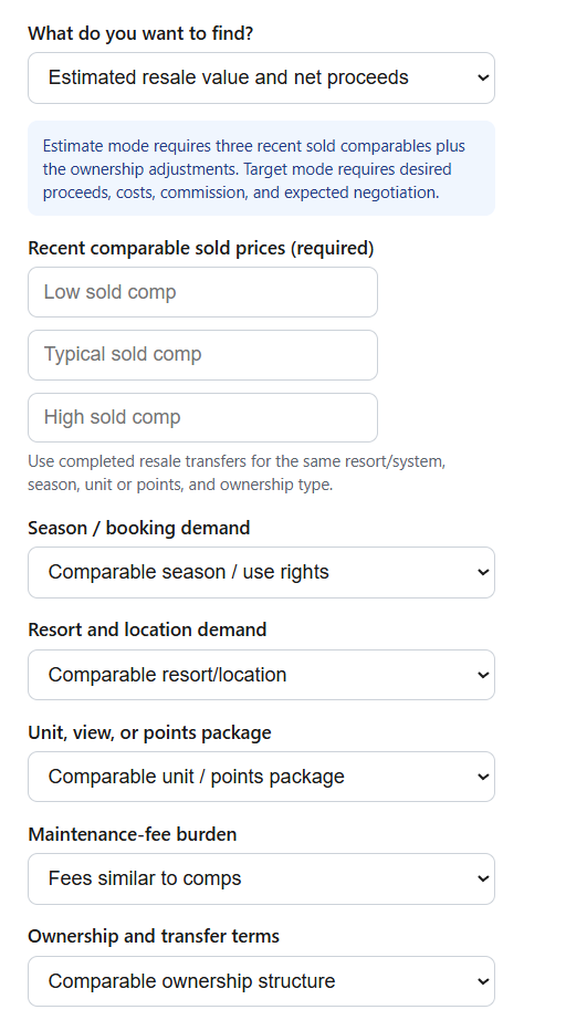 Timeshare Resale Value Calculator