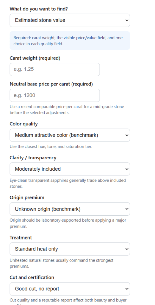 Sapphire Value Calculator