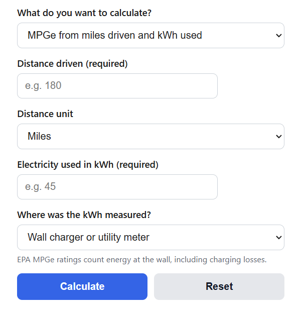 MPGe Calculator