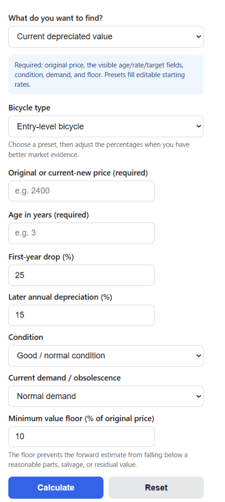 Bicycle Depreciation Calculator