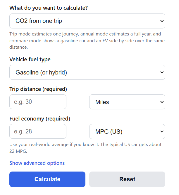 Carbon Footprint of Driving Calculator