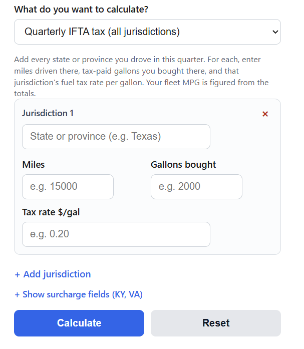 IFTA Fuel Tax Calculator