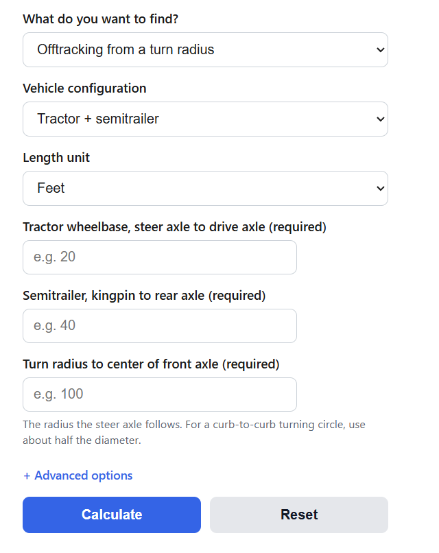 Trailer Offtracking Calculator