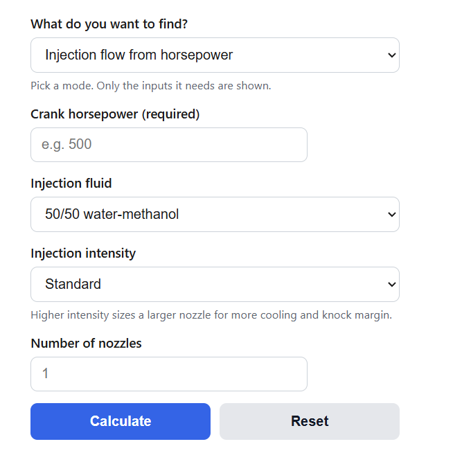 Water-Methanol Injection Flow Calculator