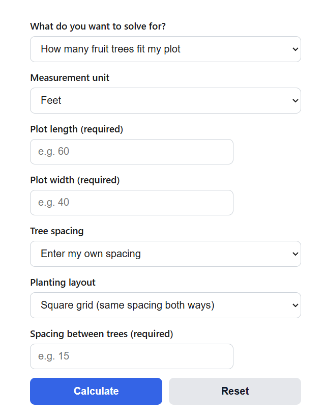 Fruit Tree Spacing Calculator