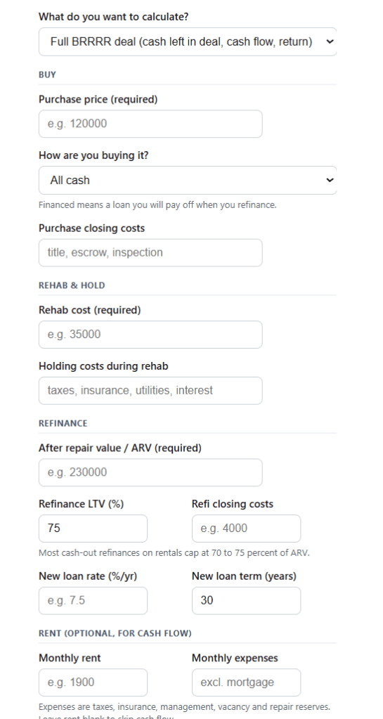 BRRRR Calculator