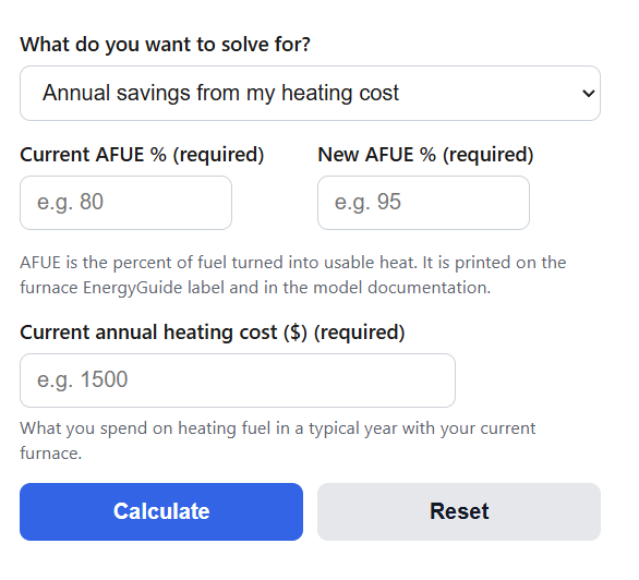 Furnace AFUE Savings Calculator