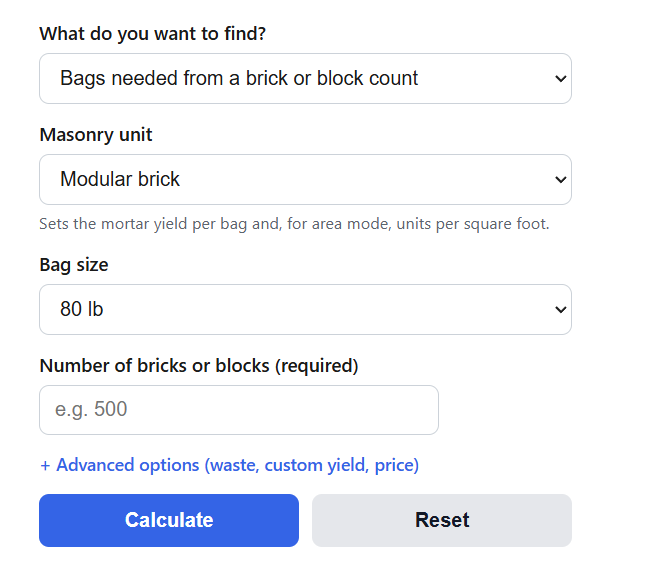Mortar Bag Calculator