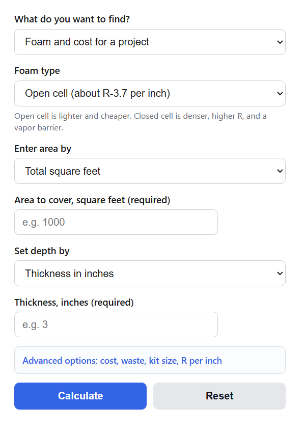 Spray Foam Insulation Calculator