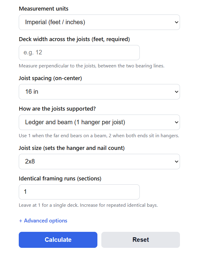 Joist Hanger Calculator