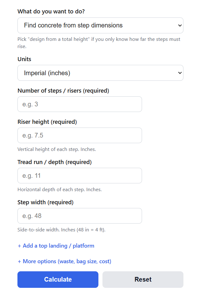 Concrete Steps Calculator