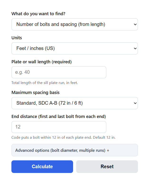 Anchor Bolt Spacing Calculator