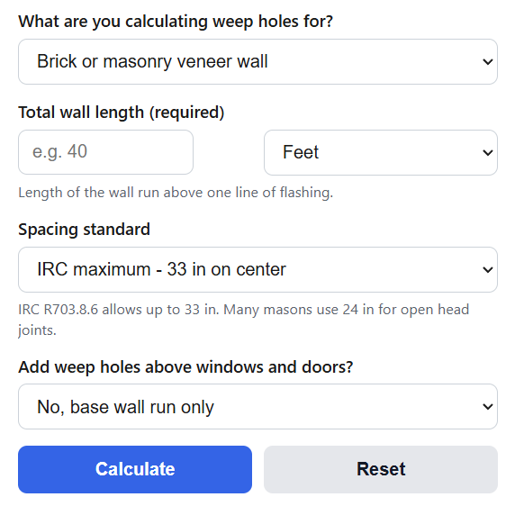 Weep Hole Calculator