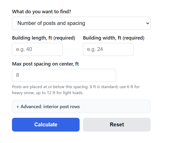 Pole Barn Post Calculator