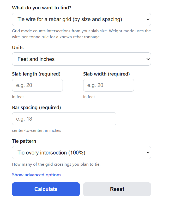 Rebar Tie Wire Calculator
